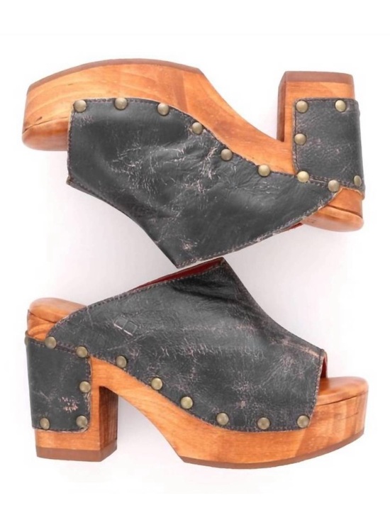 Bed Stu Shoes - Bed Stu Deva Black Lux Leather Studded Wood Platform Clogs NWT